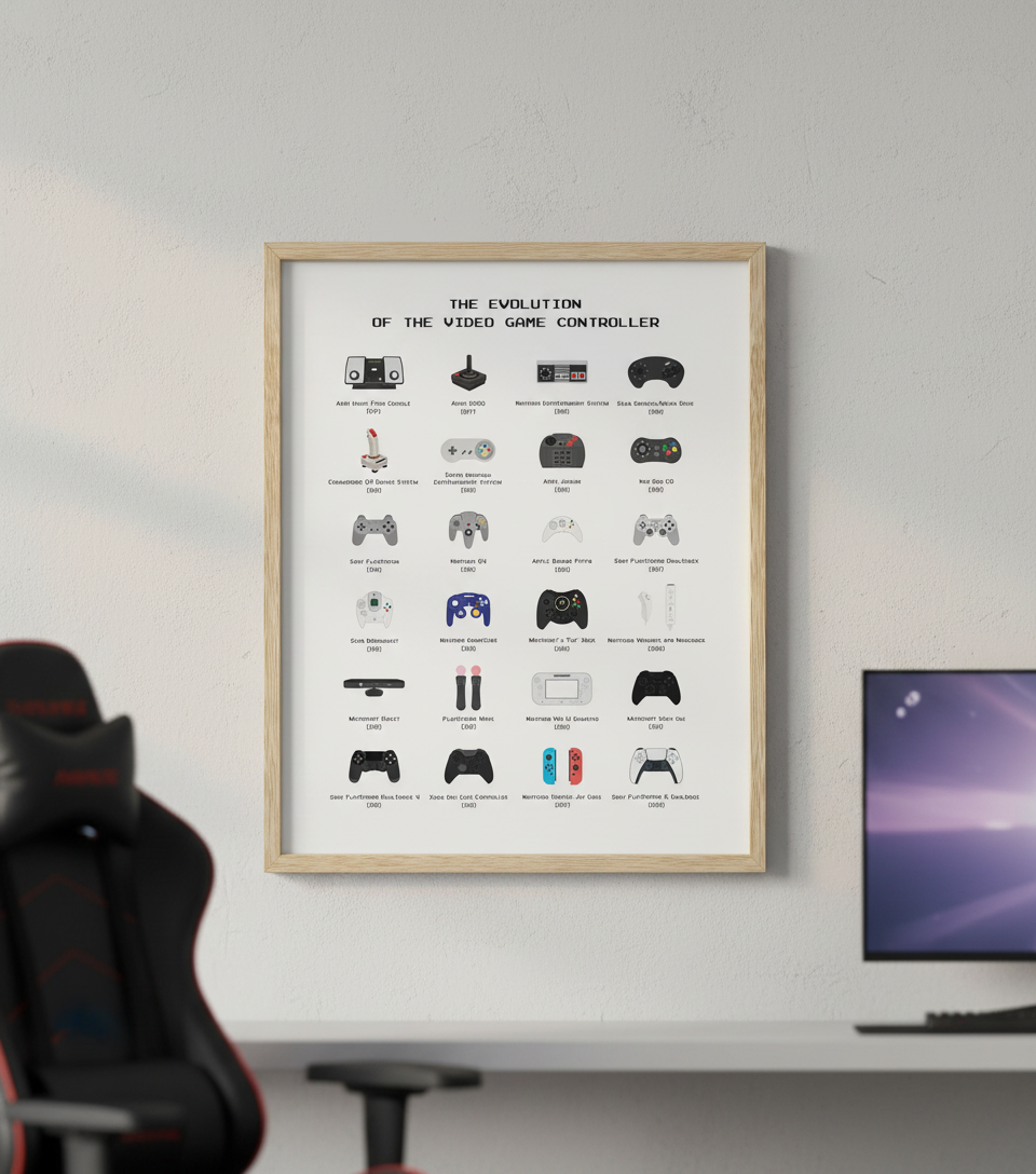 HAUS AND HUES Gamer Wall Decor - Boys Bedroom Posters, Teen Boys Video Game Room Decor, Gaming Poster (Beige Frame, 16x20)