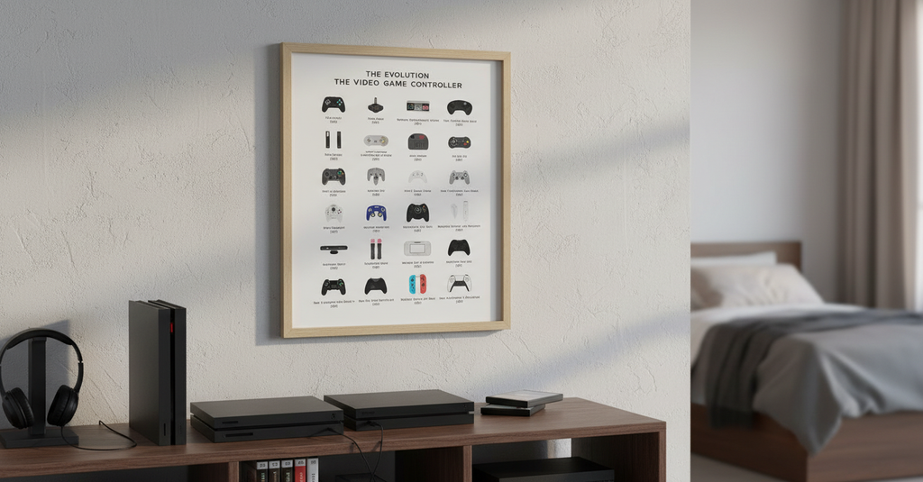 HAUS AND HUES Gamer Wall Decor - Boys Bedroom Posters, Teen Boys Video Game Room Decor, Gaming Poster (Beige Frame, 16x20)