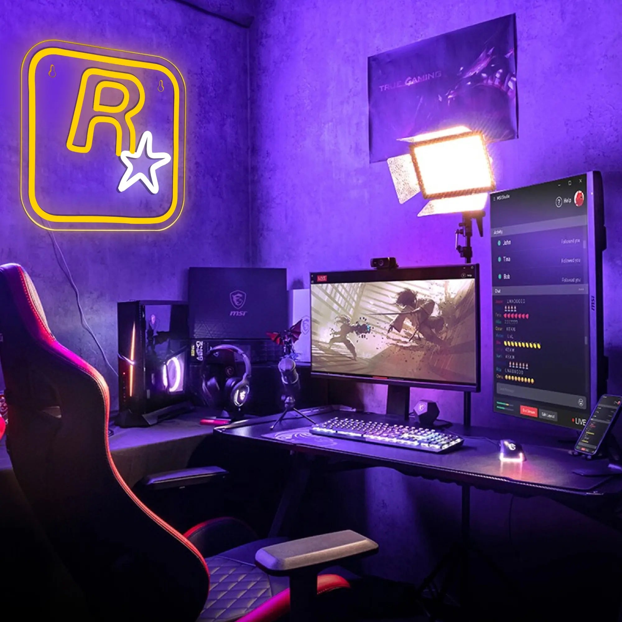 R Star Neon Sign, USB Powered Neon Sign, LED Neon Lights, Novelty Lighting for Game Room, Entertainment Room, Bar, Party Home Decor Wall Art Decoration, Ambient Night Lights