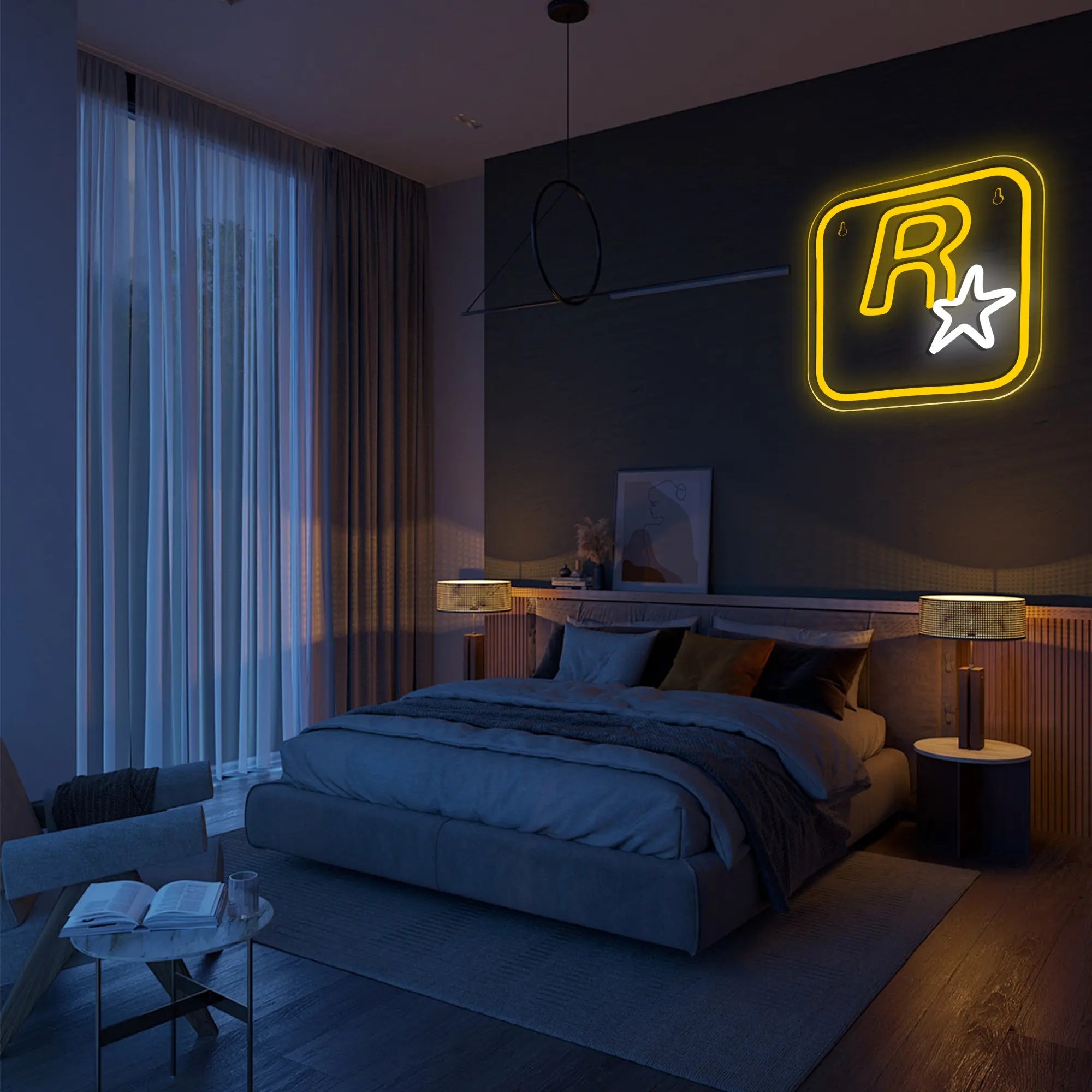 R Star Neon Sign, USB Powered Neon Sign, LED Neon Lights, Novelty Lighting for Game Room, Entertainment Room, Bar, Party Home Decor Wall Art Decoration, Ambient Night Lights
