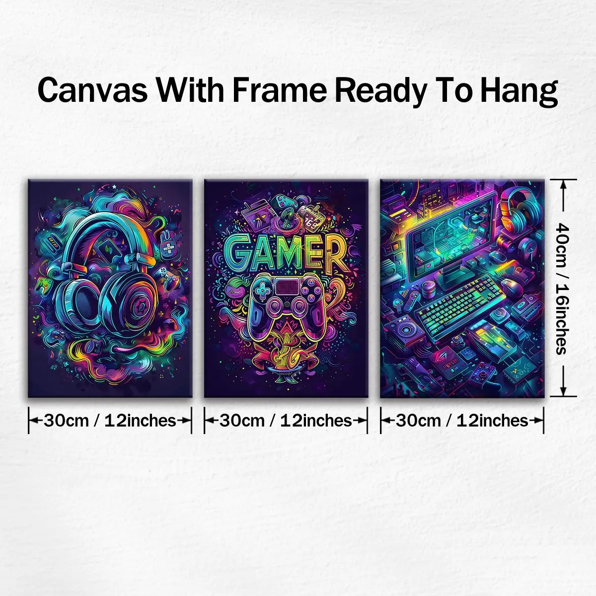 3 count wooden frame canvas, Neon game console poster, esports room Decoration, Stylish Room Bedroom poster, Modern Art Home Decoration, Living Room and corridor wall Decoration, HD, waterproof, Art