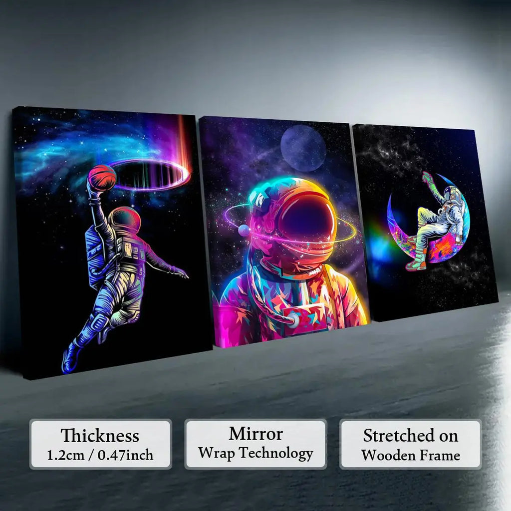 Neon Game & Football Themed Canvas Painting with Frame, Artistic 3 Counts/set Modern Cool Design Art Wall Decor, Wall Art Decor for Home Living Room Bedroom Office, Hanging Wall Art, Canvas Prints, Modern Home Decoration - Specification: 12X16inch(Framed)-B, Color: Multicolor