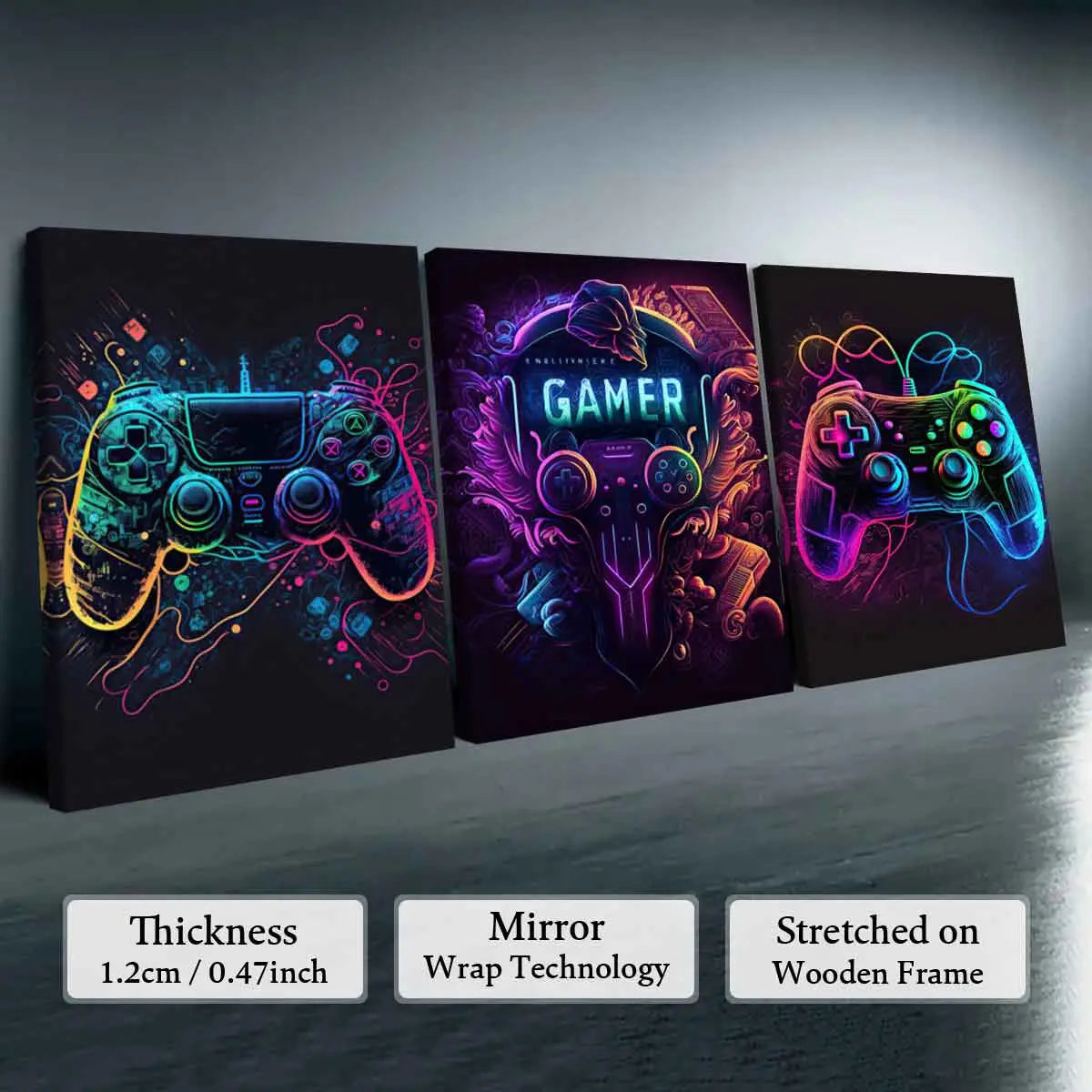 Neon Game & Football Themed Canvas Painting with Frame, Artistic 3 Counts/set Modern Cool Design Art Wall Decor, Wall Art Decor for Home Living Room Bedroom Office, Hanging Wall Art, Canvas Prints, Modern Home Decoration - Specification: 12X16inch(Framed)-D, Color: Multicolor