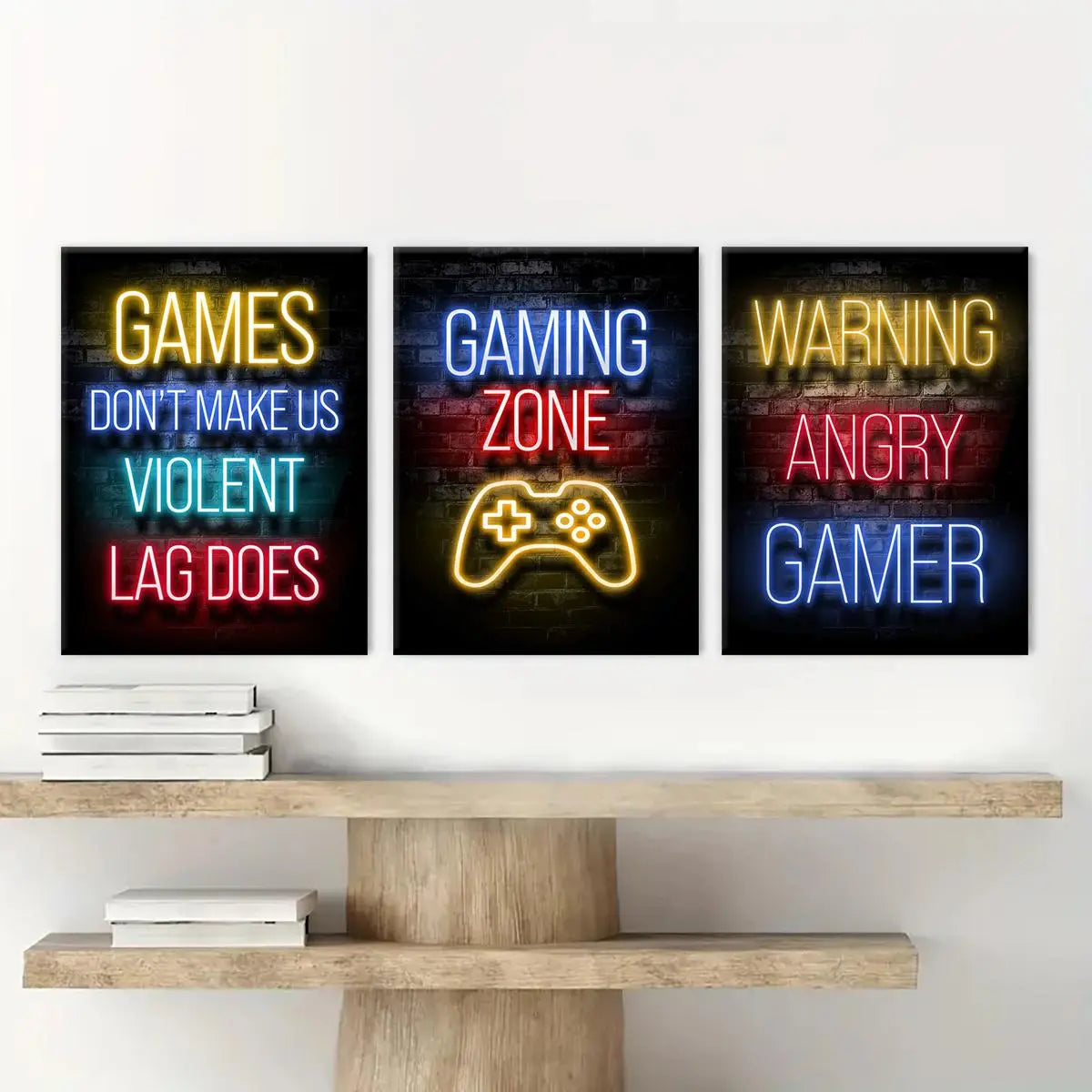 Game Neon Sign Gaming Canvas Painting with Frame, 3 Counts Modern Artwork Wall Decor, Modern Home Decoration, Wall Art for Home Living Room Bedroom Office