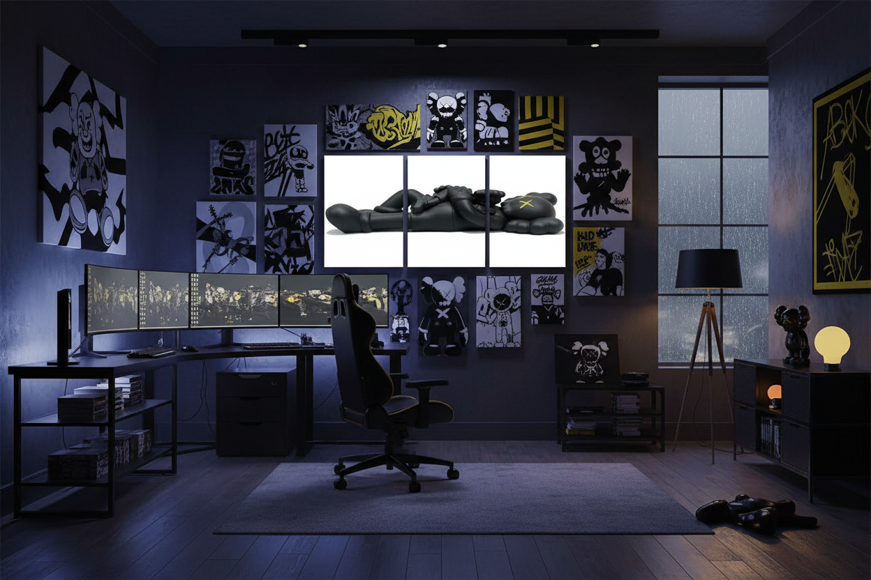 KAWS Triptych on Wall